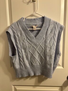 Sincerly Jules Cable-Knit V-Neck Sweater Vest - Light Blue